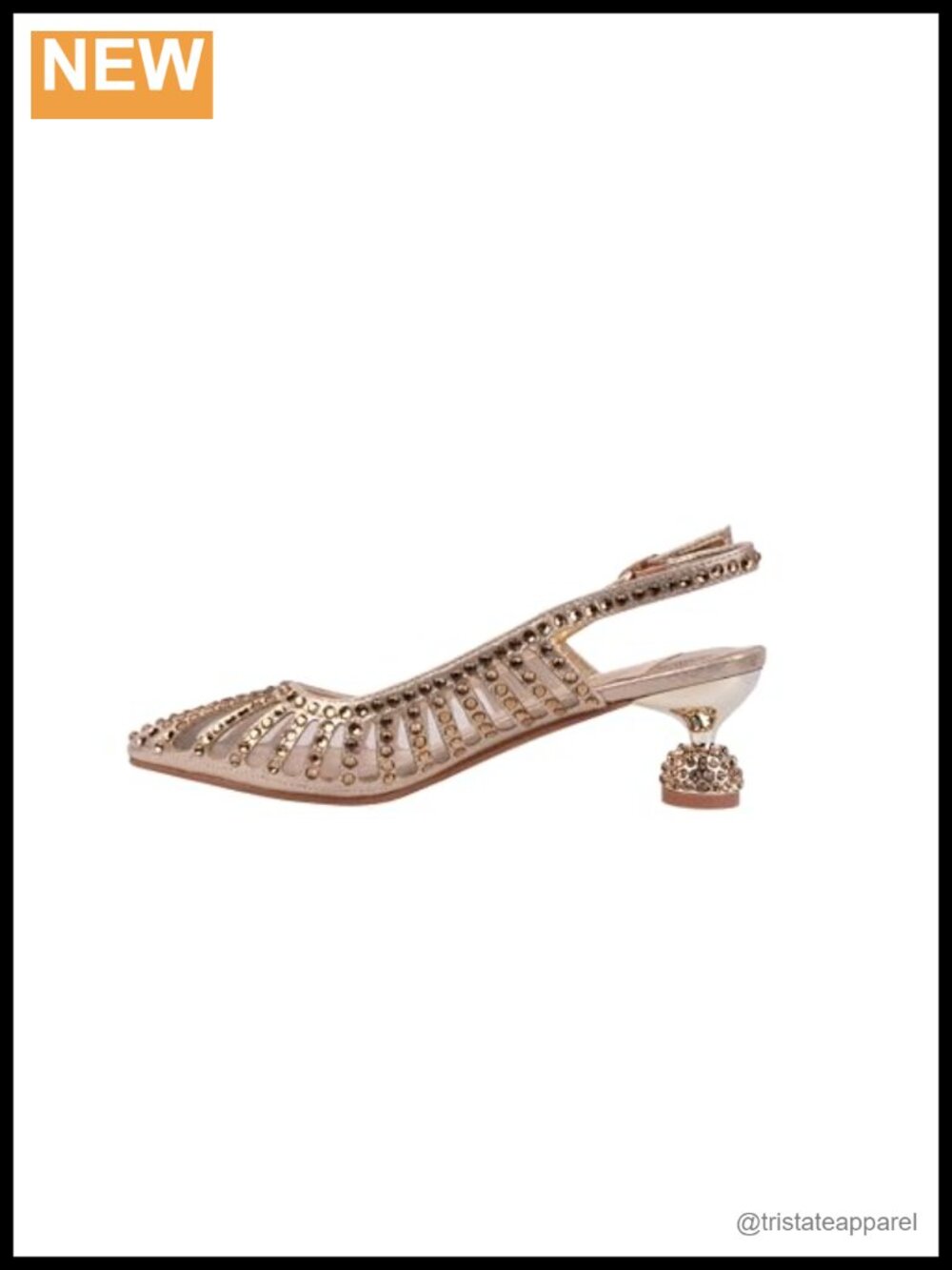 Mesh Rhinestone Heel Slingback Sandals - Picture 3 of 5